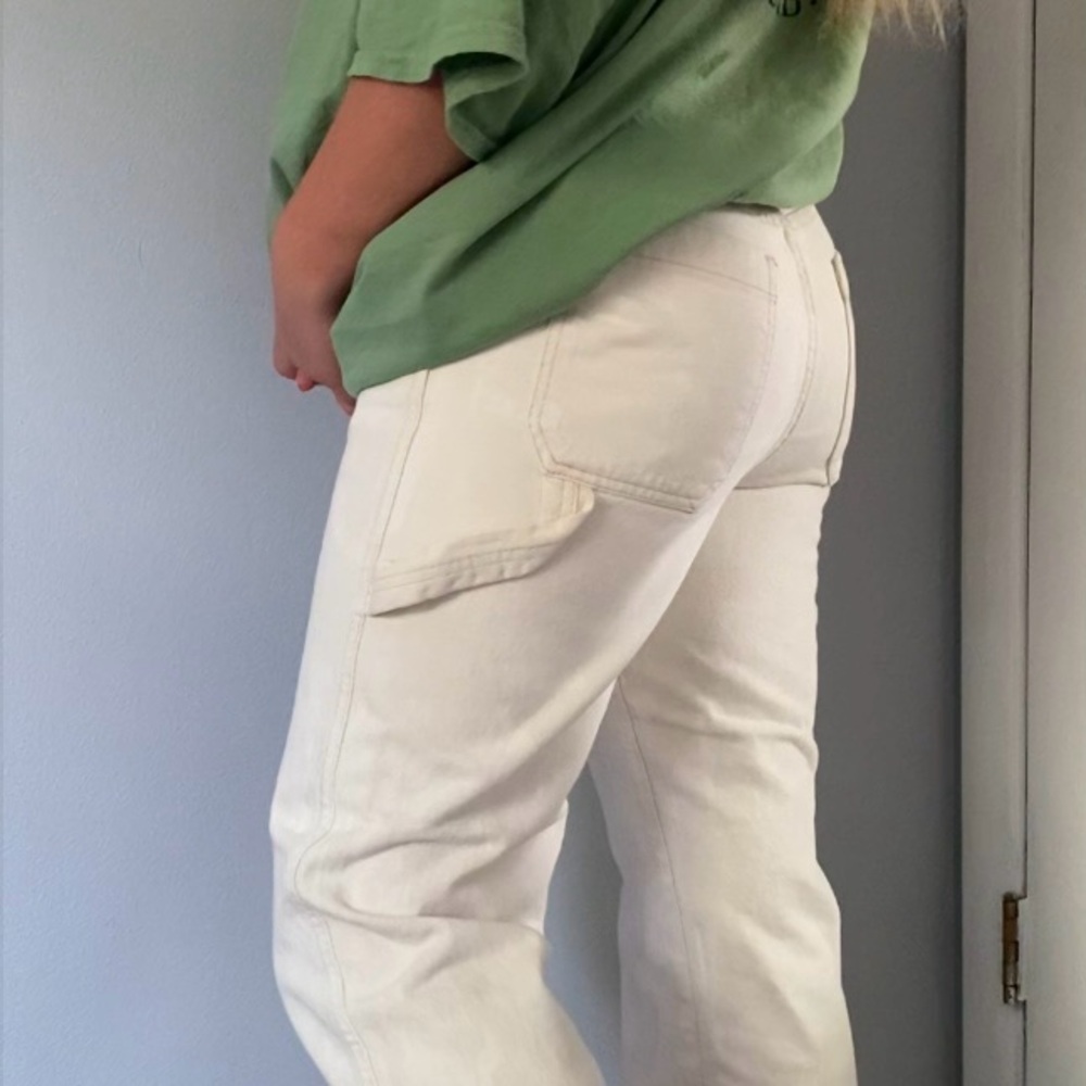 White/cream BDG carpenter style white paint splatter jeans